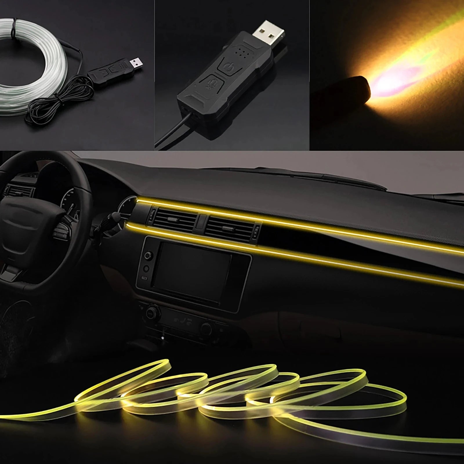 Driftline RGB Fiber Optic Ambient Light Strip — App-Controlled Interior LED Kit (2M/3M/4M/5M)