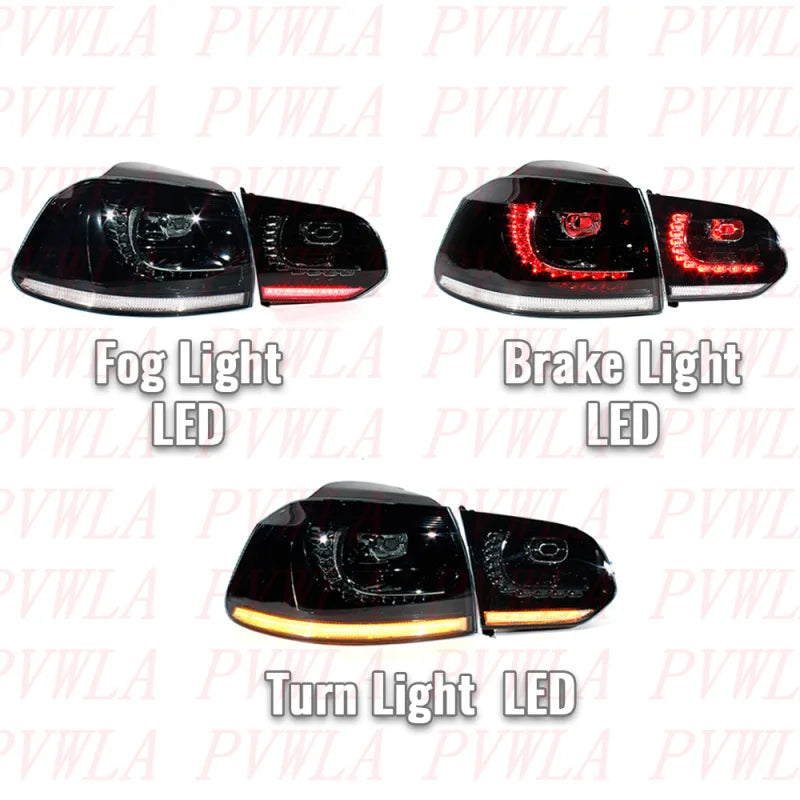 Driftline VW Golf 6 MK6 Smoked LED Tail Lights — Dynamic Flowing Turn Signal (GTI/R, 2009–2013)